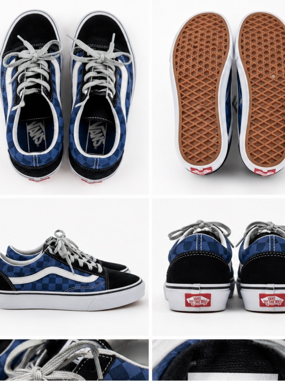 Vans Kids Blue Checkerboard Old Skool Sneakers Black Lace Up Shoes